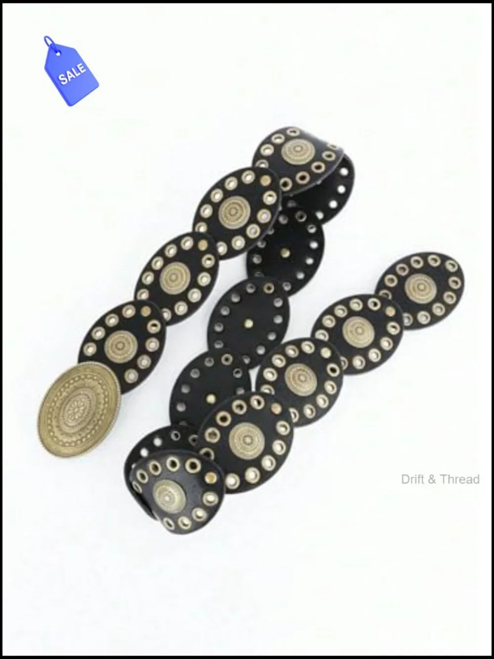 Vintage-Cowgirl Concho Western Belt Wide Disc PU Leather Rotating Discs